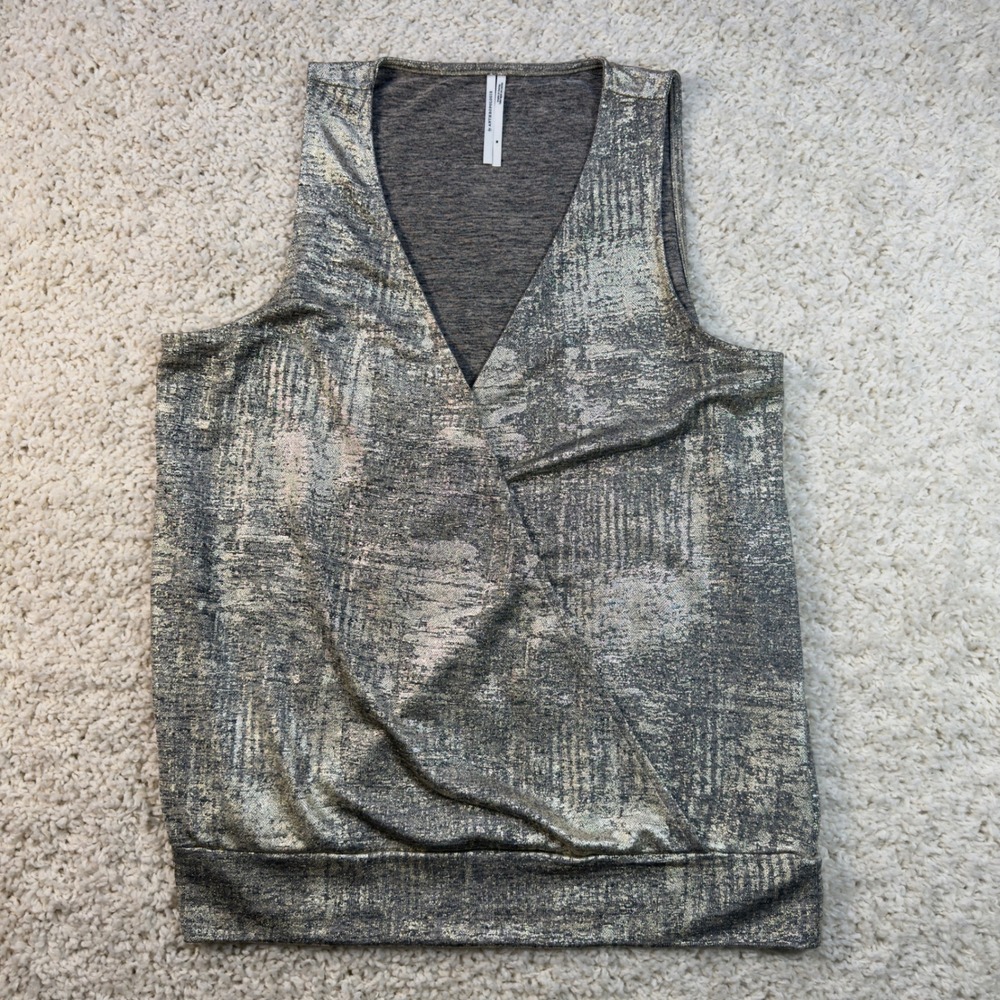 Anthropologie Metallic Gold Foil Wrap Tank Womens Medium V Neck Party Glam